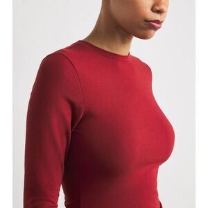 SKIMS Long Sleeve Crew Neck Top Red Cotton Blend Size L